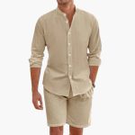 Men's Summer Two-Piece Linen Blend with Shirt and Shorts - Image 3