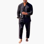 Men's Two-Piece Linen Set with Long Sleeve Shirt and Pants