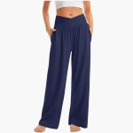 Women's Wide-Leg Trousers with Crossed Waistband and Side Pockets - Image 4