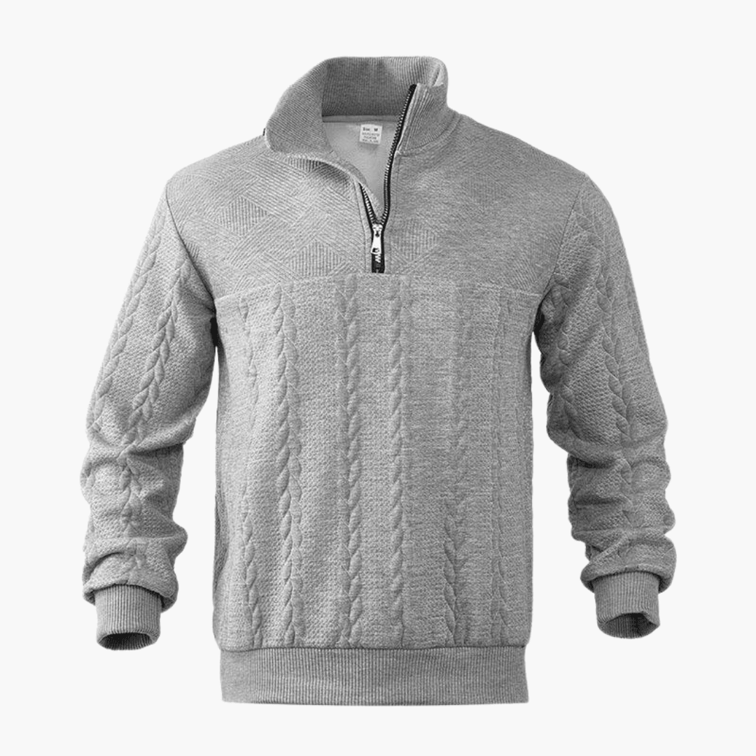 1_1d818057-ef81-4dc6-9d4c-c95cef8a9340.png Men’s Cable Knit Sweater with Half-Zip Neckline - Image 1
