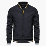 Men's Bomber Jacket with Zipper and Ribbed Cuff