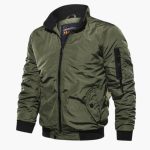 Men's Bomber Jacket with Zipper and Ribbed Hem