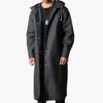 Men's Raincoat with Hood and Full Button Closure