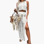 Two-Piece Women's Beach Set with Side Slit Skirt - Image 3