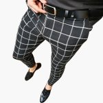 Men's Summer Pants with Checkered Pattern and Slim Fit Cut - Image 2