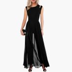 Elegant Women's Evening Dress with Slit – Black Maxi Dress