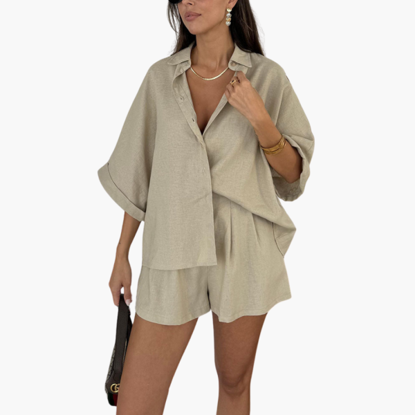 Two-Piece Set - Women's Blouse and Shorts for Summer Days