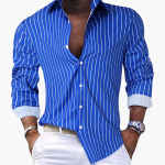 Striped Casual Shirt for Men – Long Sleeve with Notched Collar