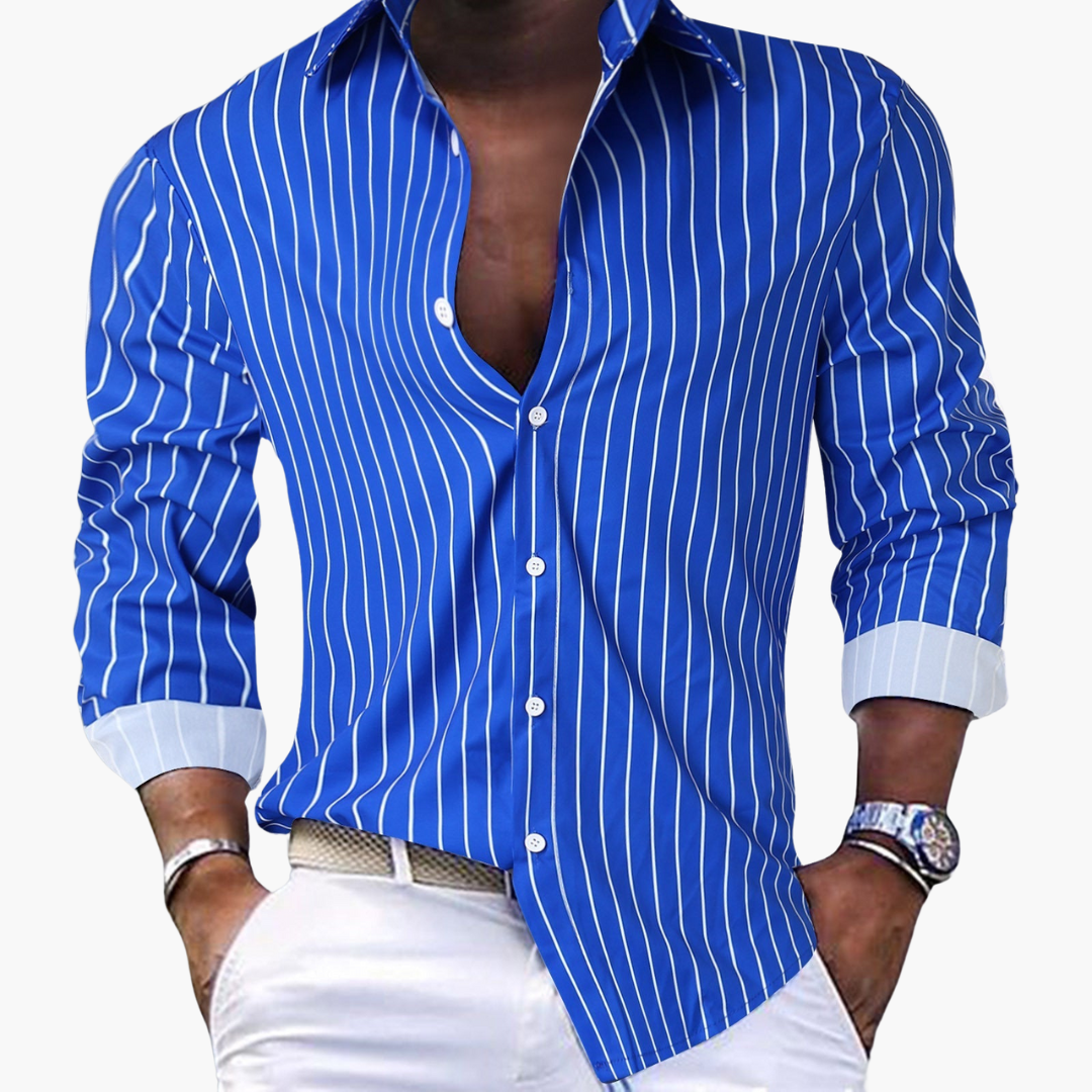 1_329e1e17-5424-4bf6-9fec-e9c629d2620a.png Striped Casual Shirt for Men – Long Sleeve with Notched Collar - Image 1