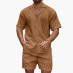 Men's Two-Piece Set Made of Lightweight Fabric with Shirt and Shorts - Image 4