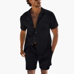 Men's Summer Set with Short Sleeve Shirt and Drawstring Shorts - Image 4