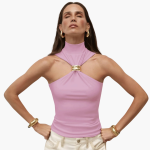 Chic High Neck Halter Top - for Women with Gold Accent