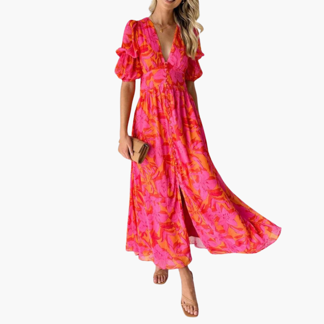 1_3c1421ee-1248-4c24-a53e-86ed2299fa70.png Elegant Maxi Dress for Women - V-Neck & Puff Sleeves - Image 1
