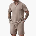 Men's Set with Henley Shirt and Shorts for Summer - Image 2