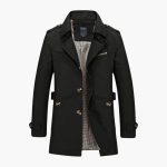 Men's Trench Coat with Notched Collar and Button Closure - Image 2