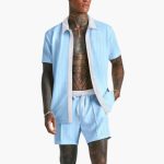 Men's Summer Set with Short Sleeve Shirt and Drawstring Shorts - Image 5
