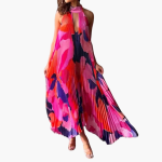 Pleated Dress for Women – Summery, with Floral Pattern