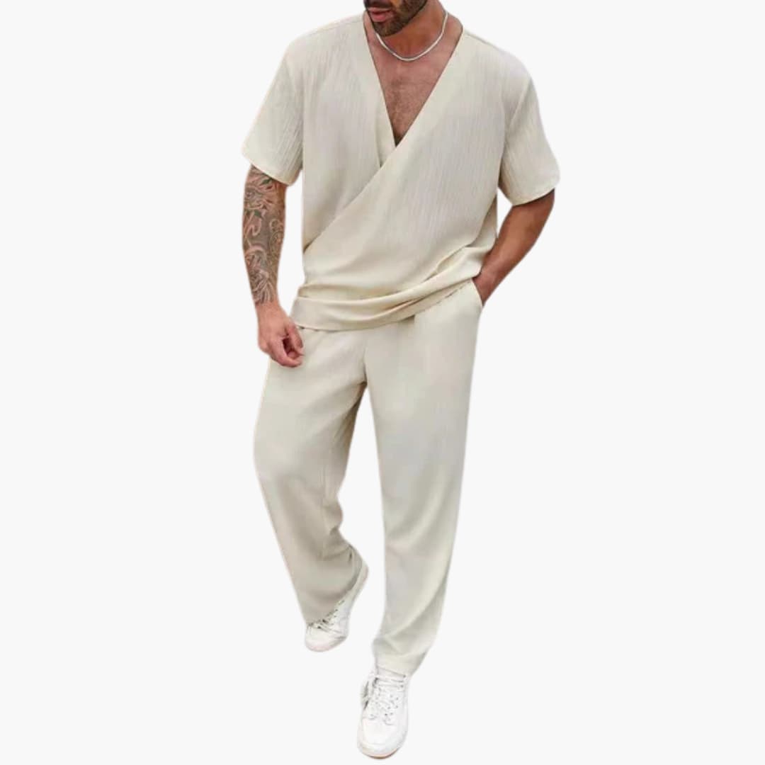 1_4_dce7bb89-675a-4270-8e46-55a12c7a320e.jpg Men's Summer Two-Piece Set with V-Neck and Long Pants - Image 1