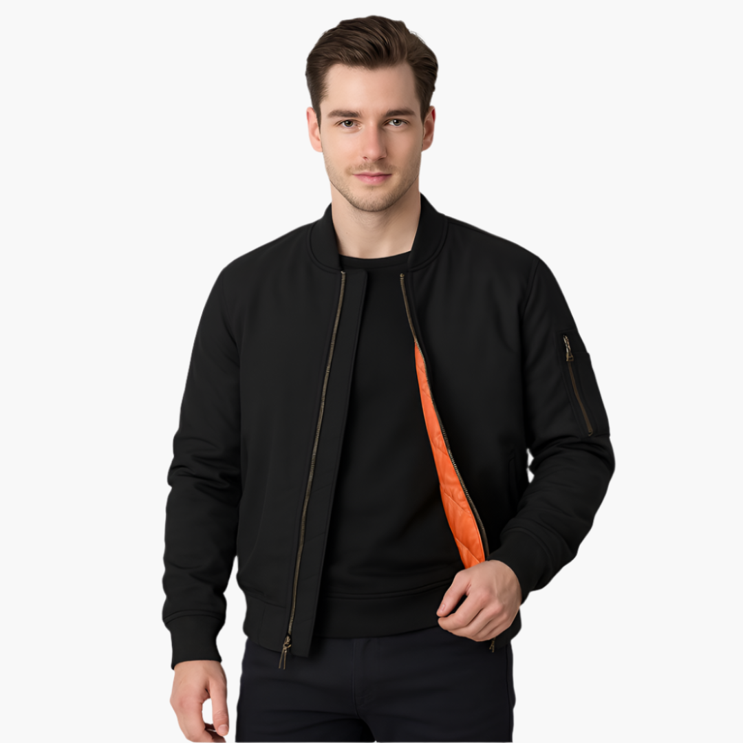 1_4b9ae55c-8122-4d3e-8054-04eb675f98b5.png Men's Bomber Jacket with Zipper and Ribbed Cuffs - Image 1
