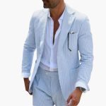 Men's Summer Suit Two-Piece with Pinstripes and Slim Fit - Image 7