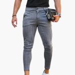 Men's Chino Pants with Stretch Waistband and Striped Summer Fabric