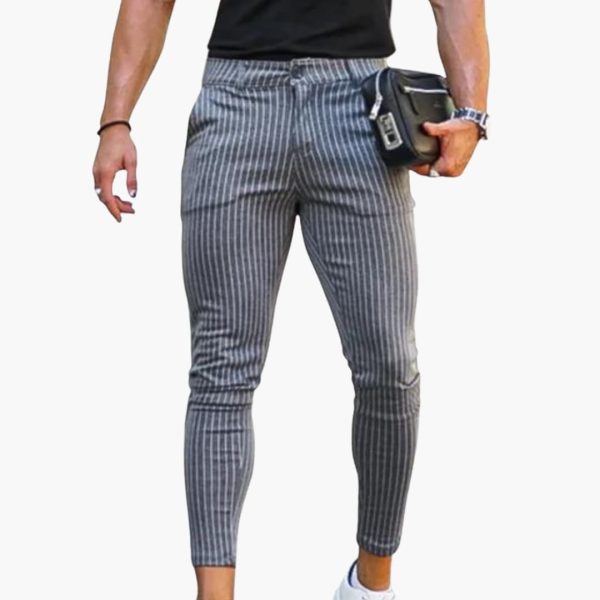 Men's Chino Pants with Stretch Waistband and Striped Summer Fabric