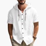 Men's Hooded Summer Shirt with Short Sleeves and Button Placket