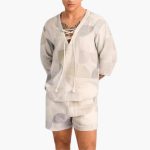 Men's Summer Set with Lace Neckline and Shorts