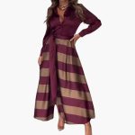Striped Maxi Dress for Women - with Shirt Collar and Belt