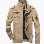 Men's Cargo Military Jacket with Zipper and Badge Details