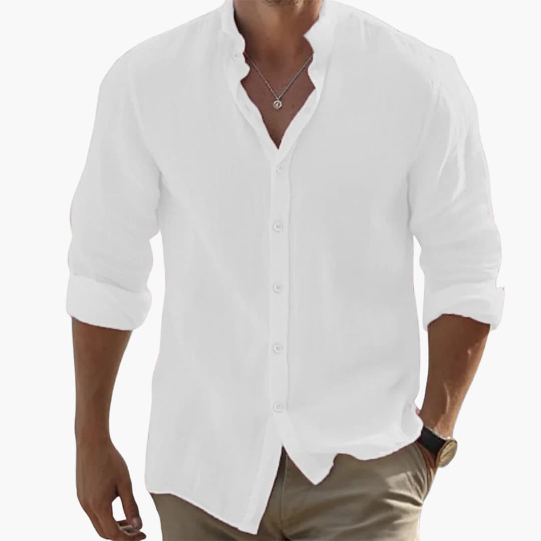 1_60_3e539af8-b262-4b00-b106-6e5ac284799f.jpg Men's Summer Casual Shirt with Long Sleeves and Stand-Up Collar - Image 1