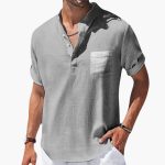Men's Summer T-Shirt with Button Placket and Stand-Up Collar - Image 5