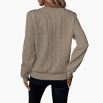 Women's pullover with zipper at the neckline and cable knit surface - Image 11