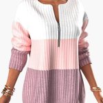 Women's pullover with zip neckline and ribbed surface - Image 3