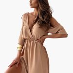 Maxi Dress with V-Neck and Slit – Women's Evening Wear - Image 3