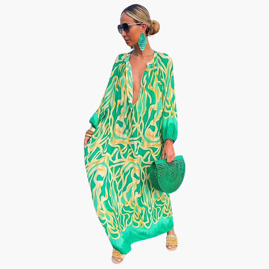 1_72fe51f9-1400-40af-b2b1-6bf71f946779.png Boho Maxi Dress for Women – Green Floral Summer Dress - Image 1