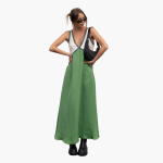 Light V-Neck Maxi Dress for Women - Color Block Design