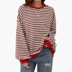 Women's Striped Oversized Sweatshirt – Casual Long Sleeve Pullover - Image 3