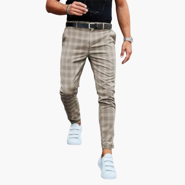 Men's Slim Fit Trousers with Check Pattern and Slim Leg