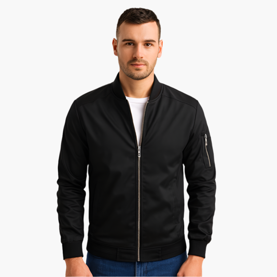 1_7a81bd29-fce7-416b-932e-4a3baddcbc62.png Men's Bomber Jacket with Ribbed Hem and Arm Pocket - Image 1