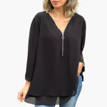 Half-Zip Long Sleeve Shirt - Women's V-Neck Casual Top