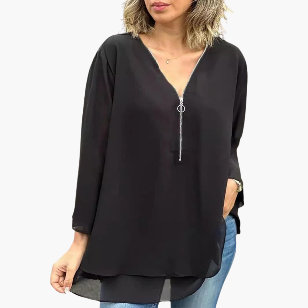 1_87a7fbf6-94cc-4276-9119-993430de66c6.png Half-Zip Long Sleeve Shirt - Women's V-Neck Casual Top - Image 1