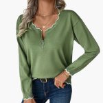 Women's Sweater with Decorative Zipper and Ruffle Details