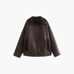 Elegant Women's Leather Jacket in Brown – Warm and Long-Sleeved