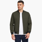 Men's Bomber Jacket with Front Zipper and Ribbed Hem