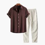 Men's Summer Two-Piece Set with Short Sleeve Shirt and Tapered Pants - Image 2