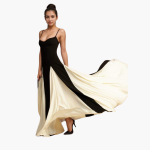 Colorblock Maxi Dress for Women – Elegant with Heart Neckline
