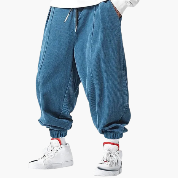Men's Corduroy Pants with Waistband and Drawstring and Cuffs