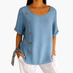 Women's Short Sleeve Blouse with Side Buttons