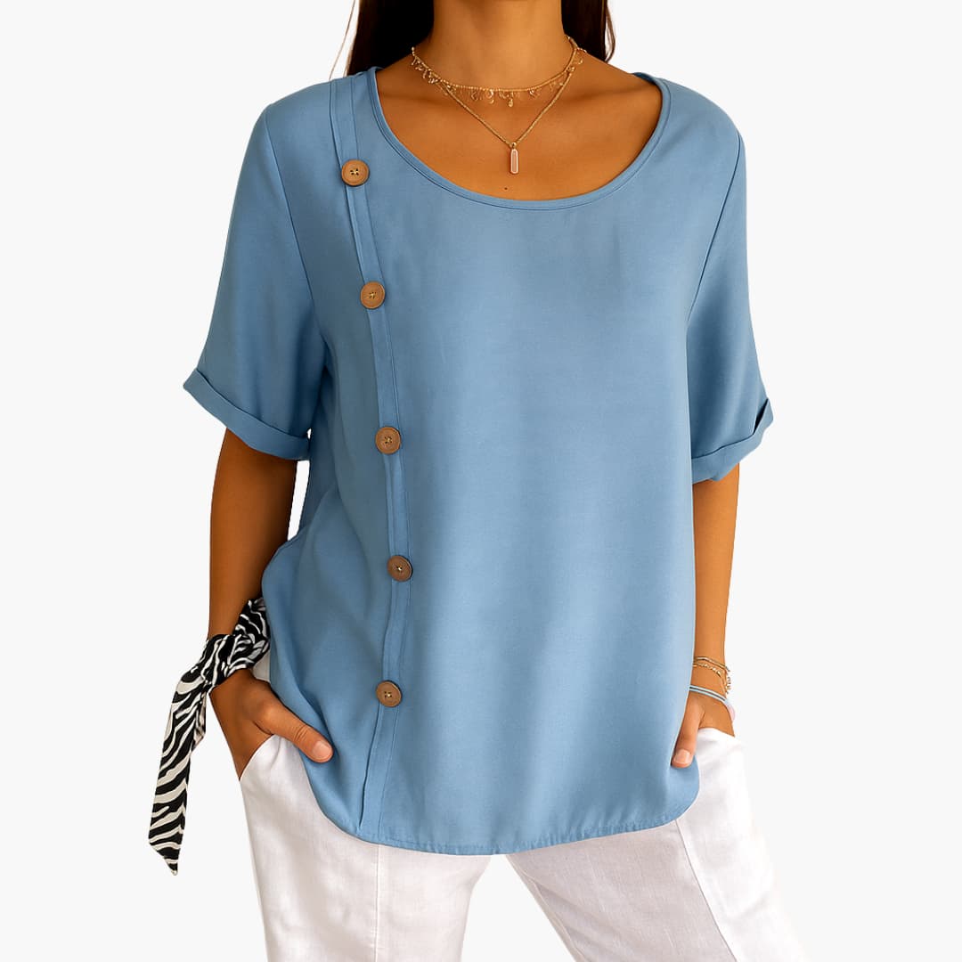1_9_6224f5b3-8833-44cd-91f4-a091d7411e3c.jpg Women's Short Sleeve Blouse with Side Buttons - Image 1